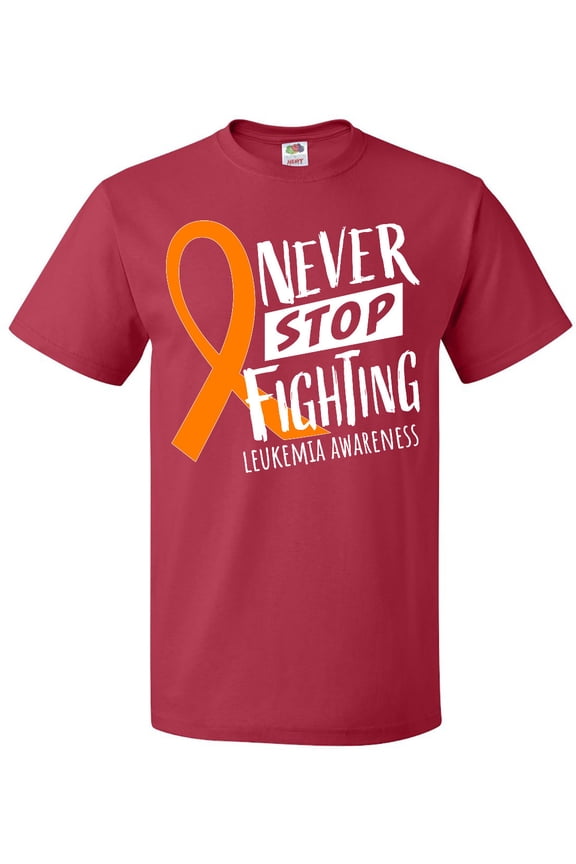 Never Stop Fighting Leukemia Awareness Orange Ribbon T-Shirt