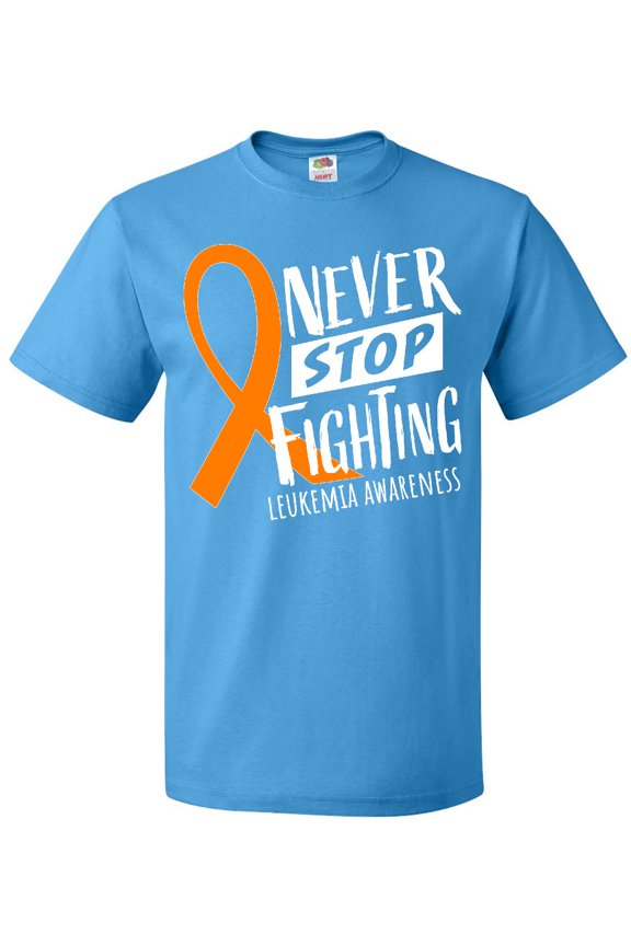 Never Stop Fighting Leukemia Awareness Orange Ribbon T-Shirt