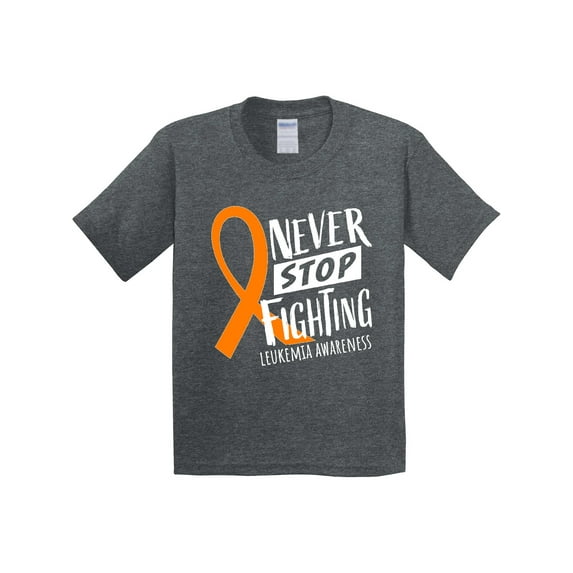 Inktastic Never Stop Fighting Leukemia Awareness Orange Ribbon Youth T-Shirt
