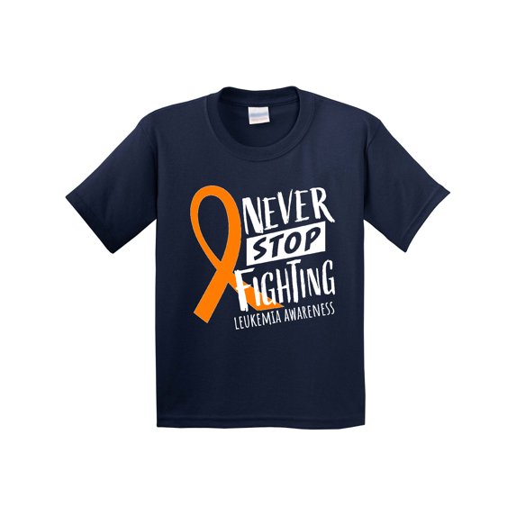 Inktastic Never Stop Fighting Leukemia Awareness Orange Ribbon Youth T-Shirt