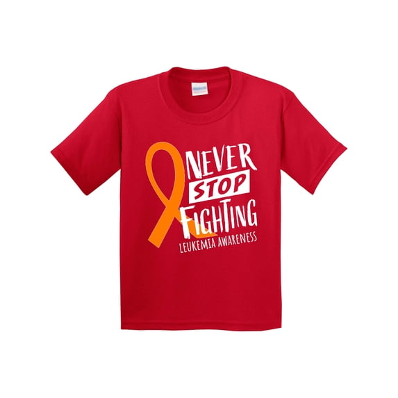Inktastic Never Stop Fighting Leukemia Awareness Orange Ribbon Youth T-Shirt