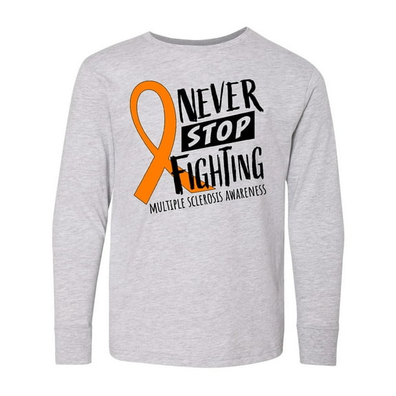 Inktastic Never Stop Fighting Multiple Sclerosis Awareness Long Sleeve Youth T-Shirt