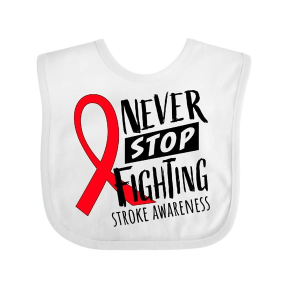 Inktastic Never Stop Fighting Stroke Awareness Red Ribbon Boys or Girls Baby Bib