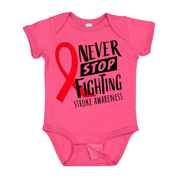 Inktastic Never Stop Fighting Stroke Awareness Red Ribbon Boys or Girls Baby Bodysuit