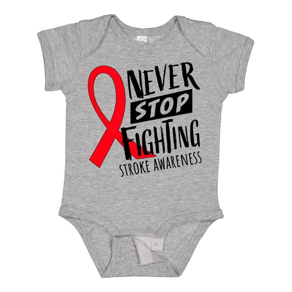 Inktastic Never Stop Fighting Stroke Awareness Red Ribbon Boys or Girls Baby Bodysuit