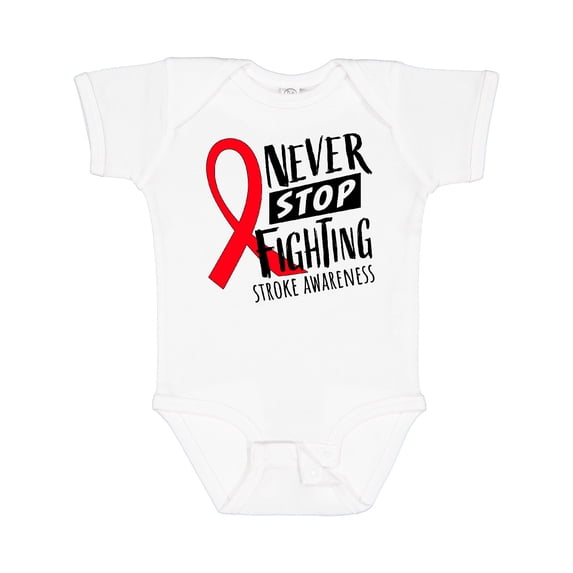 Inktastic Never Stop Fighting Stroke Awareness Red Ribbon Boys or Girls Baby Bodysuit