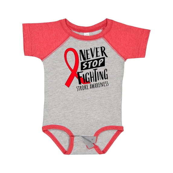 Inktastic Never Stop Fighting Stroke Awareness Red Ribbon Boys or Girls Baby Bodysuit
