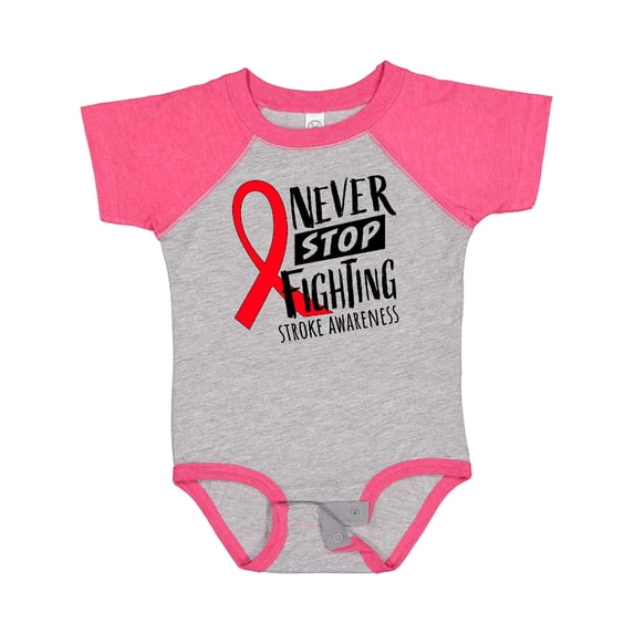 Inktastic Never Stop Fighting Stroke Awareness Red Ribbon Boys or Girls Baby Bodysuit
