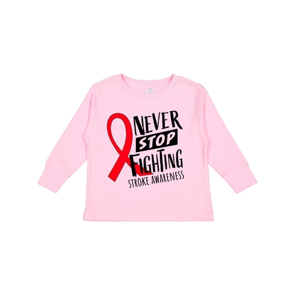 Inktastic Never Stop Fighting Stroke Awareness Red Ribbon Boys or Girls Long Sleeve Toddler T-Shirt