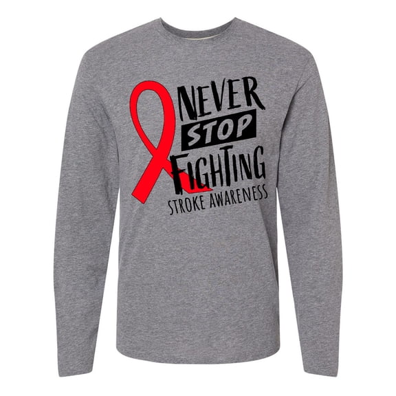 Inktastic Never Stop Fighting Stroke Awareness Red Ribbon Long Sleeve T-Shirt