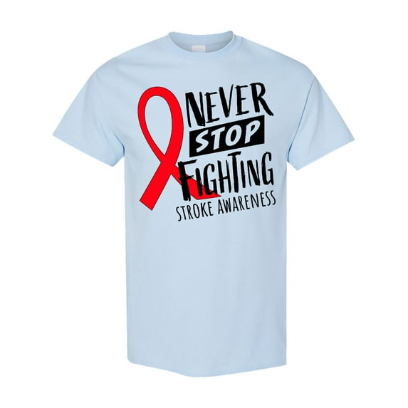 Inktastic Never Stop Fighting Stroke Awareness Red Ribbon T-Shirt