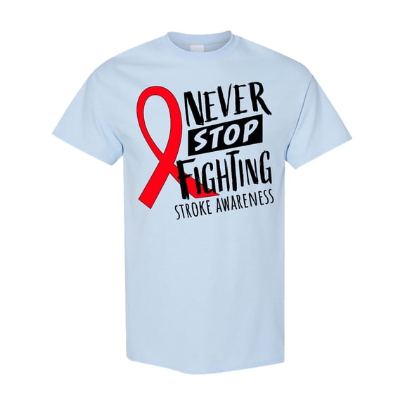 Inktastic Never Stop Fighting Stroke Awareness Red Ribbon T-Shirt