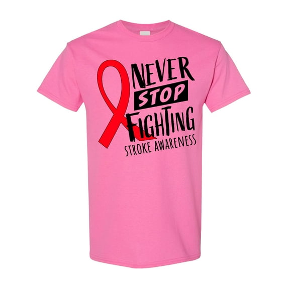 Inktastic Never Stop Fighting Stroke Awareness Red Ribbon T-Shirt