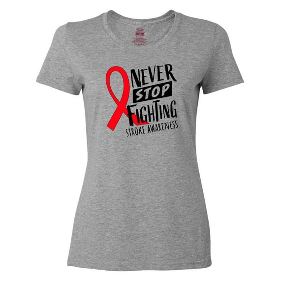 Inktastic Never Stop Fighting Stroke Awareness Red Ribbon Women's T-Shirt