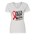 thumbnail image 1 of Inktastic Never Stop Fighting Stroke Awareness Red Ribbon Women's V-Neck T-Shirt, 1 of 5