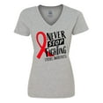 thumbnail image 1 of Inktastic Never Stop Fighting Stroke Awareness Red Ribbon Women's V-Neck T-Shirt, 1 of 5