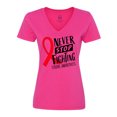 thumbnail image 1 of Inktastic Never Stop Fighting Stroke Awareness Red Ribbon Women's V-Neck T-Shirt, 1 of 5