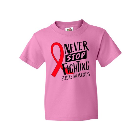 Inktastic Never Stop Fighting Stroke Awareness Red Ribbon Youth T-Shirt