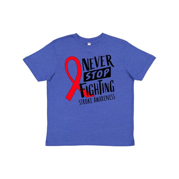 Inktastic Never Stop Fighting Stroke Awareness Red Ribbon Youth T-Shirt