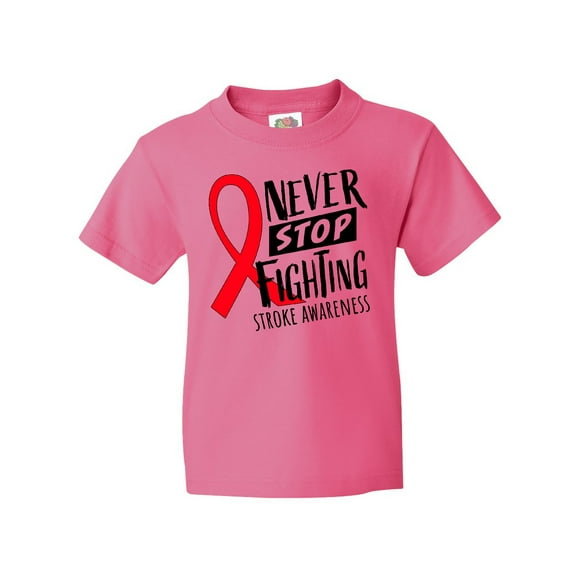 Inktastic Never Stop Fighting Stroke Awareness Red Ribbon Youth T-Shirt