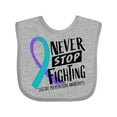 thumbnail image 1 of Inktastic Never Stop Fighting Suicide Prevention Awareness Ribbon Boys or Girls Baby Bib, 1 of 4