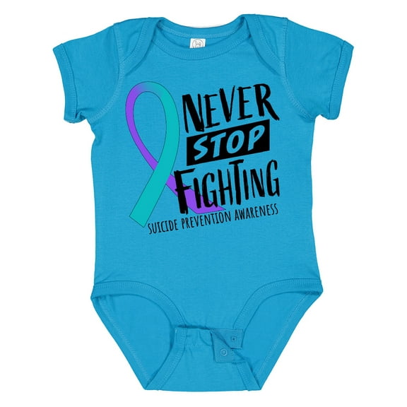 Inktastic Never Stop Fighting Suicide Prevention Awareness Ribbon Boys or Girls Baby Bodysuit