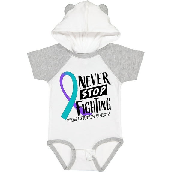 Inktastic Never Stop Fighting Suicide Prevention Awareness Ribbon Boys or Girls Baby Bodysuit