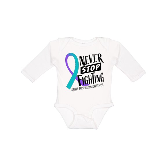 Inktastic Never Stop Fighting Suicide Prevention Awareness Ribbon Boys or Girls Long Sleeve Baby Bodysuit