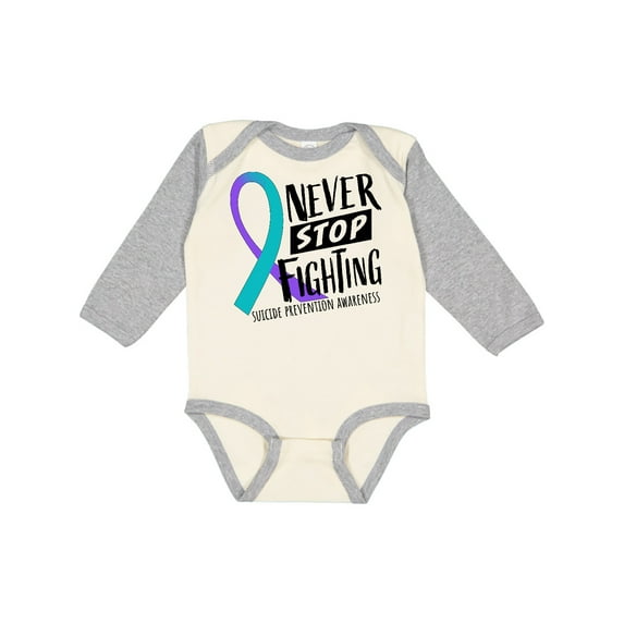 Inktastic Never Stop Fighting Suicide Prevention Awareness Ribbon Boys or Girls Long Sleeve Baby Bodysuit