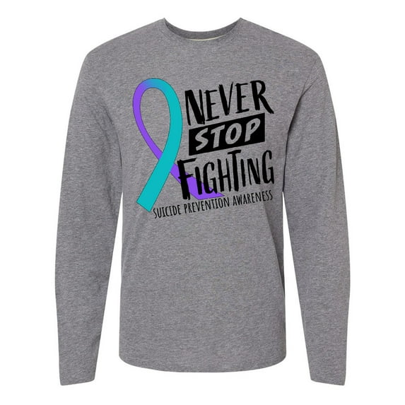 Inktastic Never Stop Fighting Suicide Prevention Awareness Ribbon Long Sleeve T-Shirt