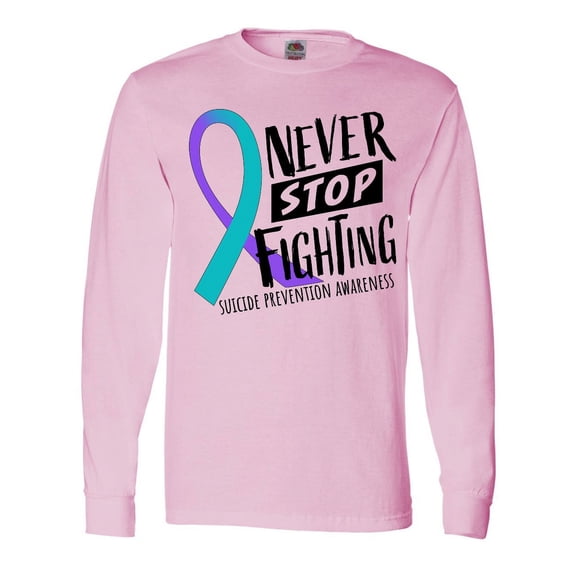 Inktastic Never Stop Fighting Suicide Prevention Awareness Ribbon Long Sleeve T-Shirt