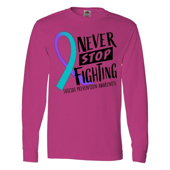 Inktastic Never Stop Fighting Suicide Prevention Awareness Ribbon Long Sleeve T-Shirt