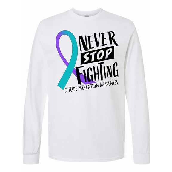 Inktastic Never Stop Fighting Suicide Prevention Awareness Ribbon Long Sleeve T-Shirt