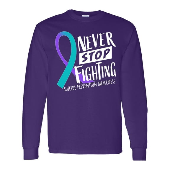 Inktastic Never Stop Fighting Suicide Prevention Awareness Ribbon Long Sleeve T-Shirt