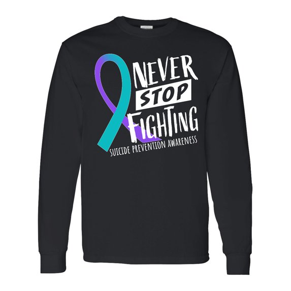 Inktastic Never Stop Fighting Suicide Prevention Awareness Ribbon Long Sleeve T-Shirt