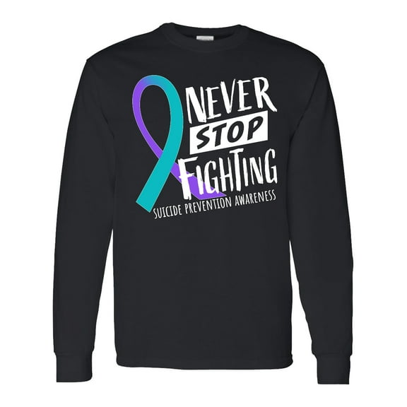 Inktastic Never Stop Fighting Suicide Prevention Awareness Ribbon Long Sleeve T-Shirt