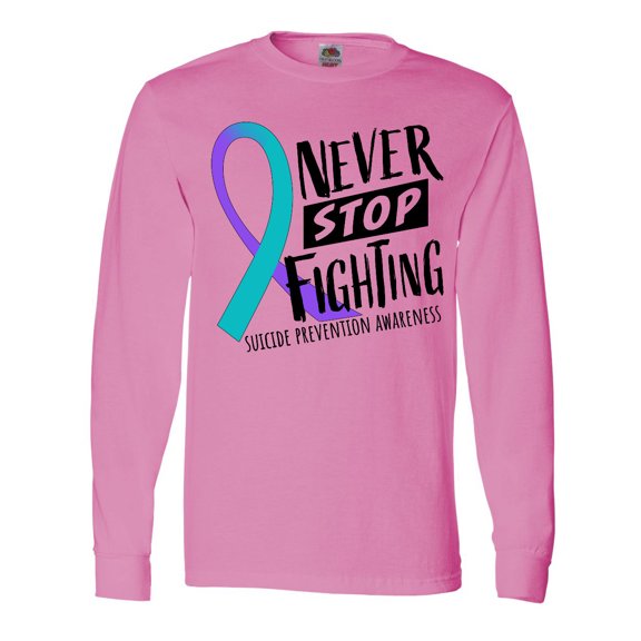 Inktastic Never Stop Fighting Suicide Prevention Awareness Ribbon Long Sleeve T-Shirt