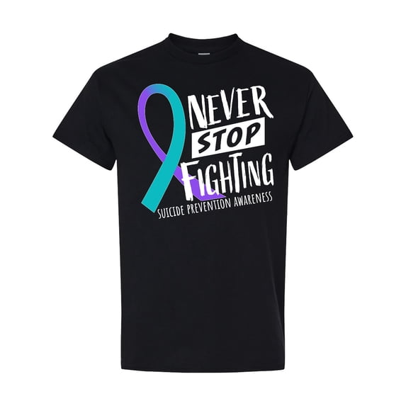 Inktastic Never Stop Fighting Suicide Prevention Awareness Ribbon T-Shirt
