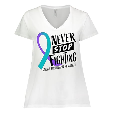 Inktastic Never Stop Fighting Suicide Prevention Awareness Ribbon Women's Plus Size V-Neck T-Shirt