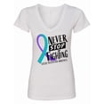 thumbnail image 1 of Inktastic Never Stop Fighting Suicide Prevention Awareness Ribbon Women's V-Neck T-Shirt, 1 of 5
