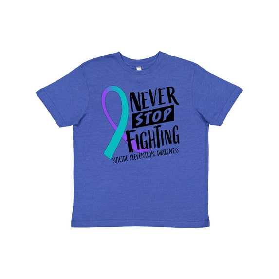 Inktastic Never Stop Fighting Suicide Prevention Awareness Ribbon Youth T-Shirt