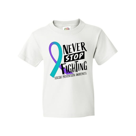 Inktastic Never Stop Fighting Suicide Prevention Awareness Ribbon Youth T-Shirt