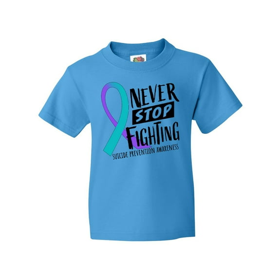 Inktastic Never Stop Fighting Suicide Prevention Awareness Ribbon Youth T-Shirt