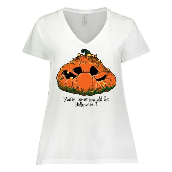Inktastic Never Too Old for Halloween Pumpkin Women's Plus Size V-Neck T-Shirt