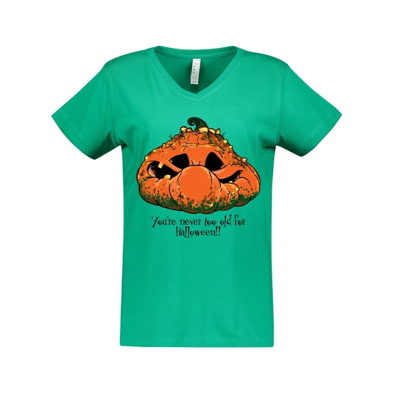 Inktastic Never Too Old for Halloween Pumpkin Women's V-Neck T-Shirt