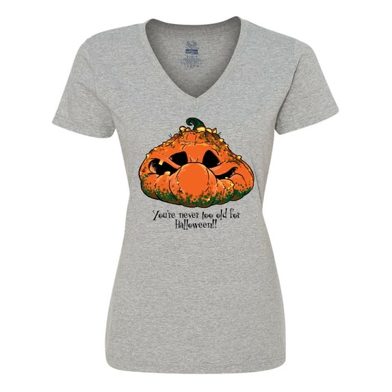 Inktastic Never Too Old for Halloween Pumpkin Women's V-Neck T-Shirt