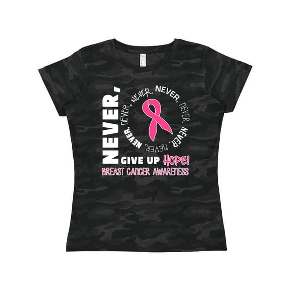 Inktastic Never give up Hope Breast Cancer Awareness Women's T-Shirt