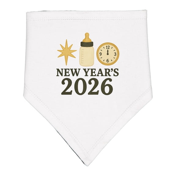 Inktastic New Year's 2025 Baby Bottle and Clock Baby Bandana Bib