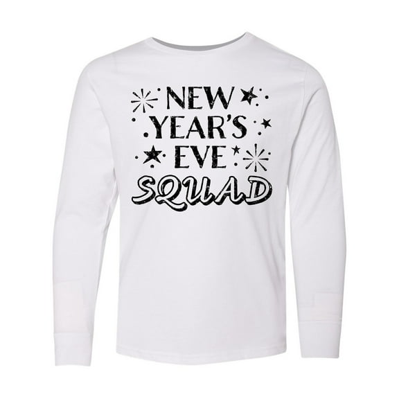 Inktastic New Year's Eve Squad with Stars in Black Long Sleeve Youth T-Shirt