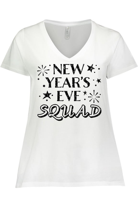 New Year's Eve Squad with Stars in Black Women's Plus Size V-Neck T-Shirt